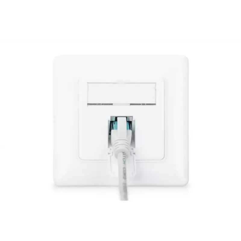 DIGITUS CAT6A klasa EA gniazdo sieciowe, ekranowane 1x RJ45, LSA, czysta biel, montaż podtynkowy, 8-kierunkowe
