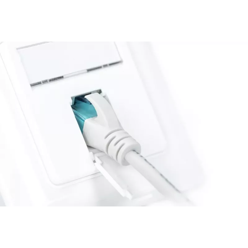 DIGITUS CAT6A klasa EA gniazdo sieciowe, ekranowane 1x RJ45, LSA, czysta biel, montaż podtynkowy, 8-kierunkowe