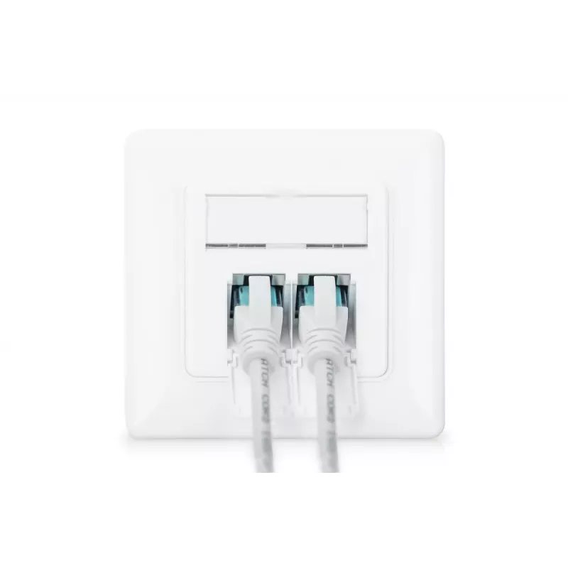 Gniazdo sieciowe DIGITUS CAT6A klasa EA, ekranowane 2x RJ45, LSA, czysta biel, montaż podtynkowy, 8 kierunków