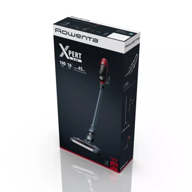 Rowenta RH6878 odkurzacz pionowy 2 w 1 zasilany bateriami sucho cykloniczny bezworkowy 0,55 l 100 W czerwony, szary