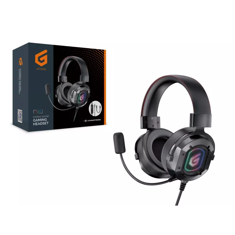 Conceptronic ATHAN Stereofoniczny zestaw słuchawkowy do gier, przewodowy, 20–20000 Hz, Gaming, 477 g, Zestaw słuchawkowy, Czarny