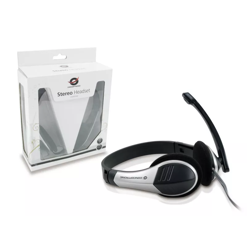 Conceptronic Allround Stereo Headset, Przewodowy, 20–22000 Hz, Biuro/Call center, 111 g, Zestaw słuchawkowy, Czarny, Srebrny