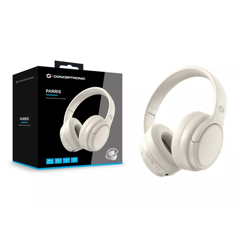 Conceptronic PARRIS03C Bluetooth Stereo Headset, przewodowy i bezprzewodowy, muzyka, 20 - 20000 Hz, 198.5 g, zestaw słuchawkowy, kremowy