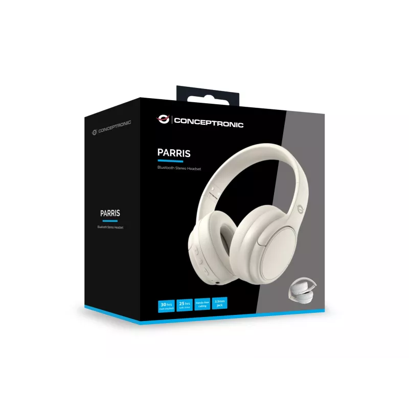 Conceptronic PARRIS03C Bluetooth Stereo Headset, przewodowy i bezprzewodowy, muzyka, 20 - 20000 Hz, 198.5 g, zestaw słuchawkowy, kremowy