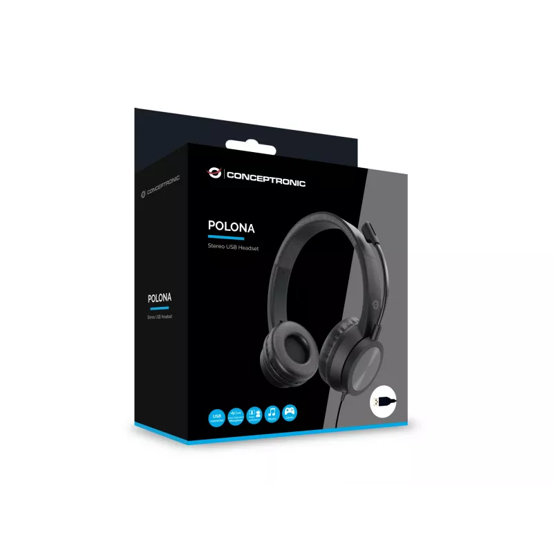 Conceptronic POLONA05B Stereofoniczny zestaw słuchawkowy USB, mikrofon z redukcją szumów