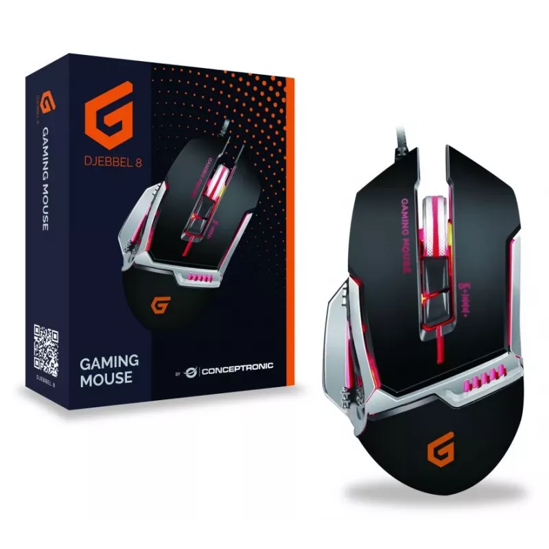 Conceptronic DJEBBEL 8, mysz gamingowa USB, 8 programowalnych przycisków, 4000 DPI