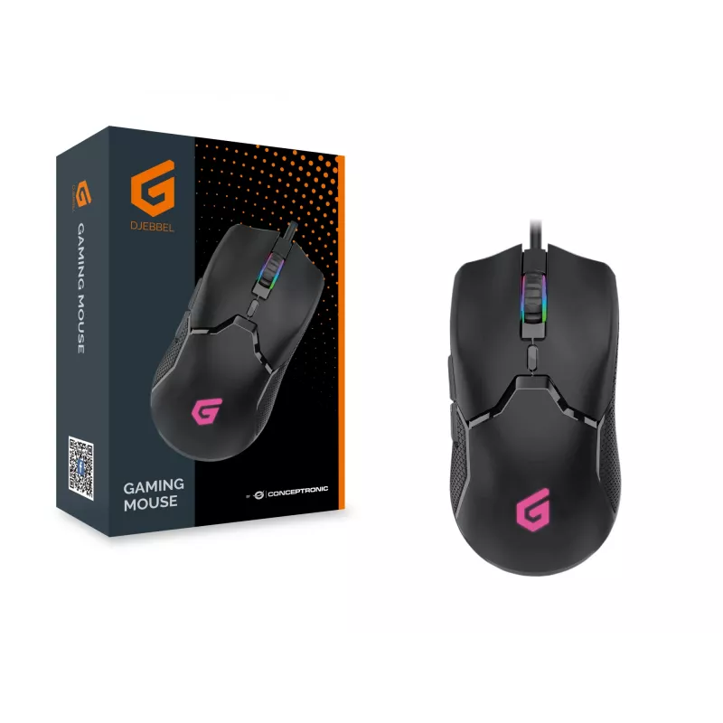 Mysz Gamingowa Conceptronic DJEBBEL 6D, 7200 DPI, dla praworęcznych, optyczna, USB Typ-A, 7200 DPI, czarna