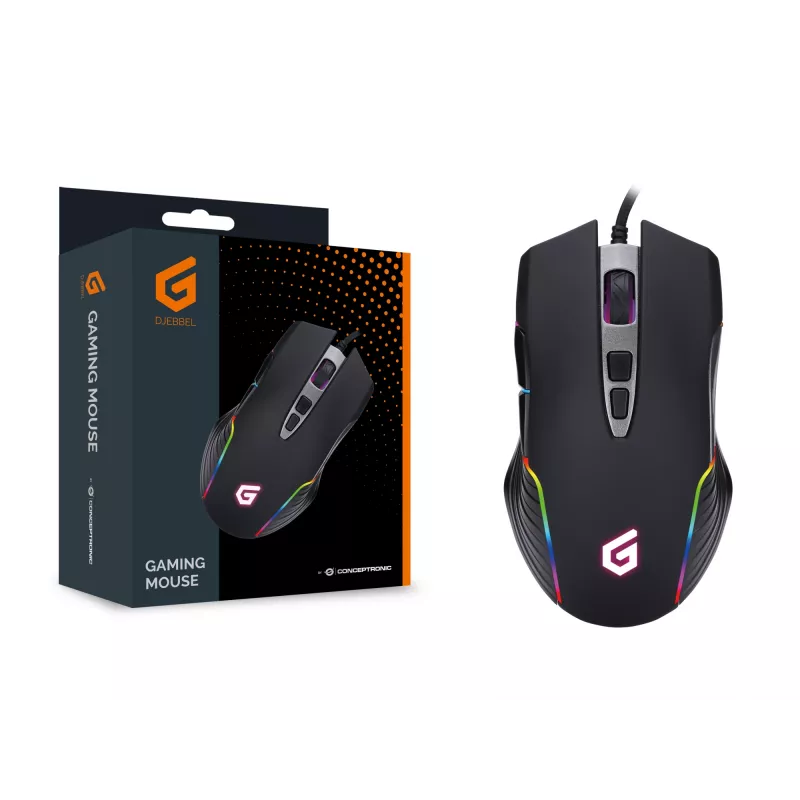 Mysz gamingowa Conceptronic 7D USB, 7200 DPI, dla praworęcznych, optyczna, USB typu A, 7200 DPI, czarna