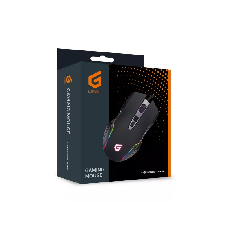 Mysz gamingowa Conceptronic 7D USB, 7200 DPI, dla praworęcznych, optyczna, USB typu A, 7200 DPI, czarna