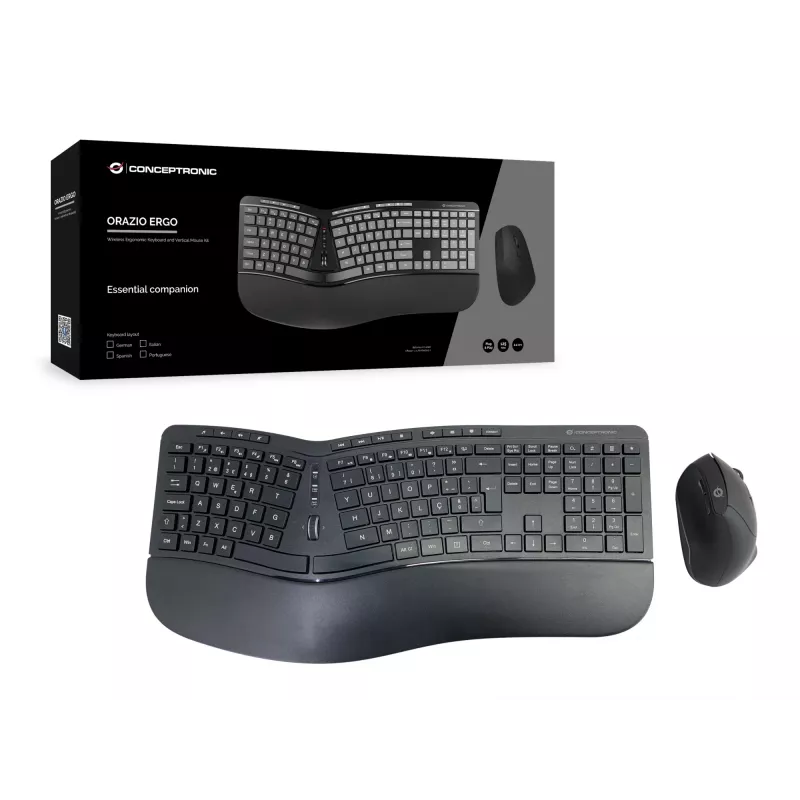 Conceptronic ORAZIO ERGO Bezprzewodowy ergonomiczny zestaw klawiatury i myszy, układ portugalski