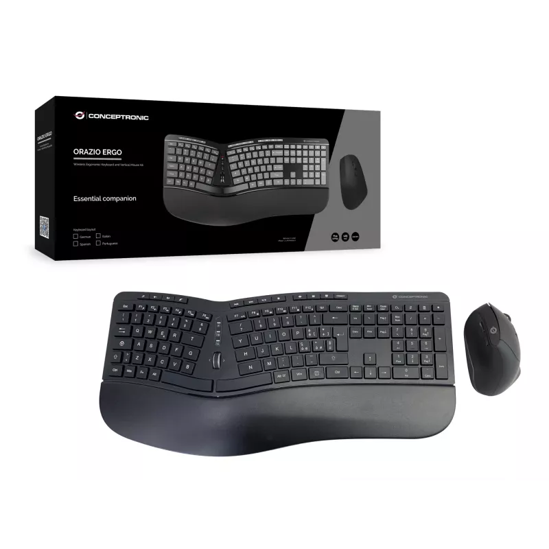 Conceptronic ORAZIO ERGO bezprzewodowy, ergonomiczny zestaw klawiatura i mysz, układ włoski