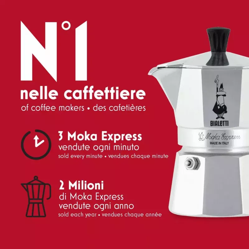 Kafeterka BIALETTI Moka Express 0,2 l aluminium czarny — 3 filiżanki (200 ml), nie do indukcji