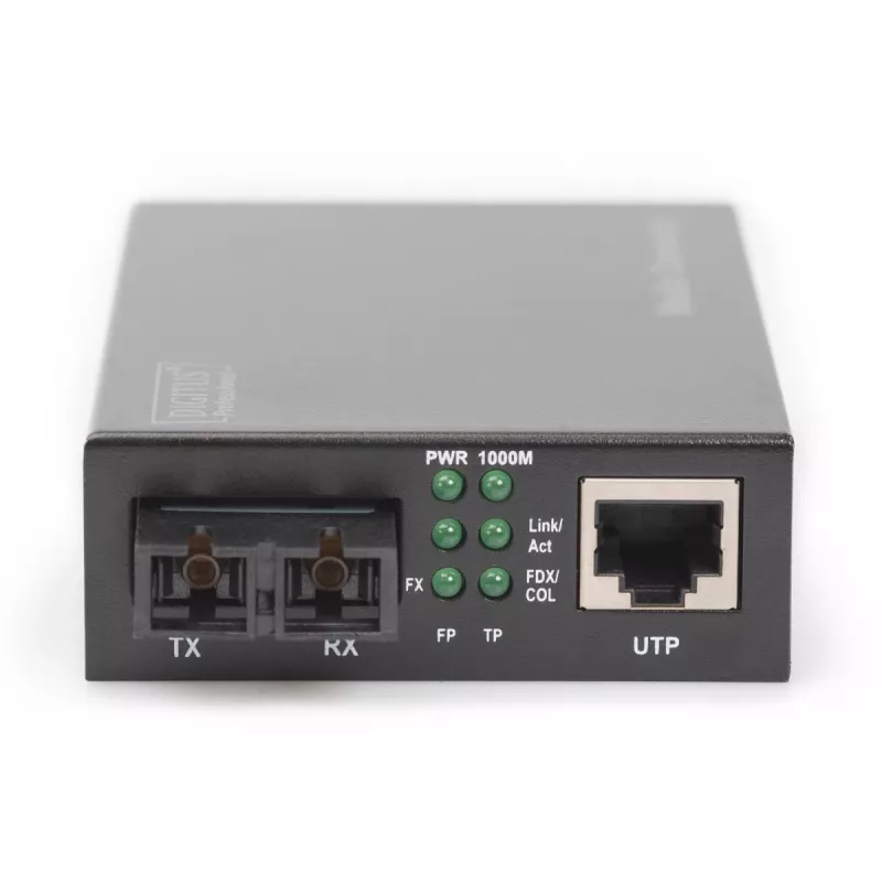 Konwerter mediów DIGITUS, wielomodowy 10/100/1000Base-T na 1000Base-SX, z zasilaczem, złącze SC, do 0,5 km