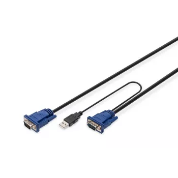 DIGITUS KVM Cable-Set, VGA, PS/2-Mysz, PS/2-Klawiatura, USB HD DB15/M, 2xMiniDIN6/M, USB typeA/M - HD DB15/M czarny, 1,8 m