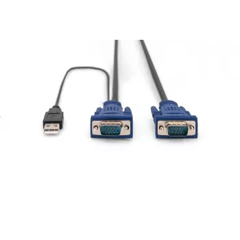 DIGITUS KVM Cable-Set, VGA, PS/2-Mysz, PS/2-Klawiatura, USB HD DB15/M, 2xMiniDIN6/M, USB typeA/M - HD DB15/M czarny, 1,8 m