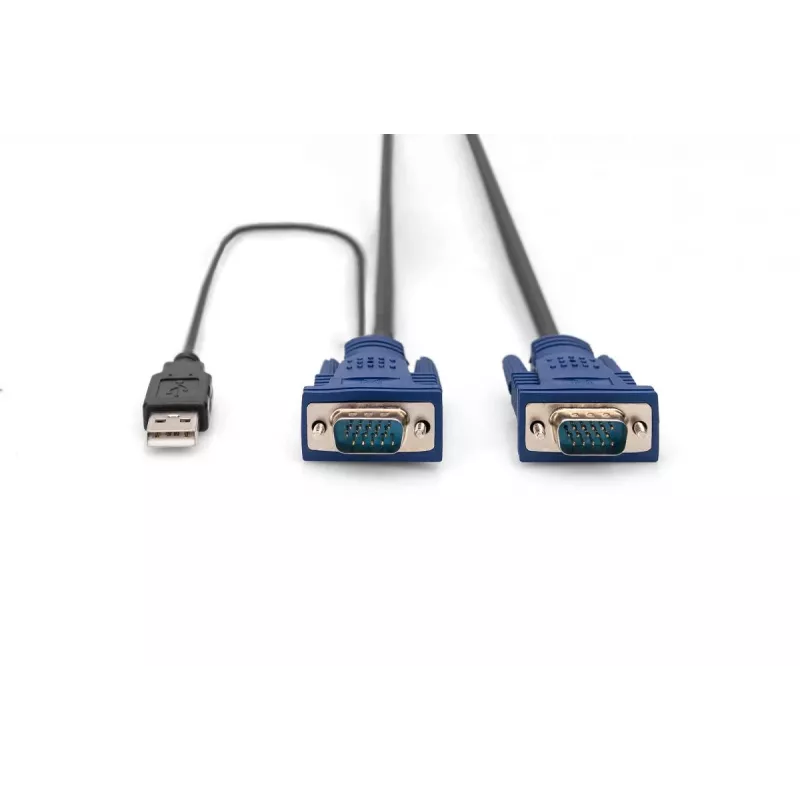 DIGITUS KVM Cable-Set, VGA, PS/2-Mysz, PS/2-Klawiatura, USB HD DB15/M, 2xMiniDIN6/M, USB typeA/M - HD DB15/M czarny, 1,8 m