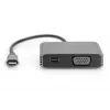 DIGITUS USB-C - mini DP + adapter VGA, 20 cm 4K/30 Hz, srebrny, obudowa aluminiowa