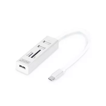 DIGITUS USB 2.0 Type C HUB z czytnikiem kart 3x USB 2.0. 1x SD, 1x MicroSD Port Obudowa aluminiowa