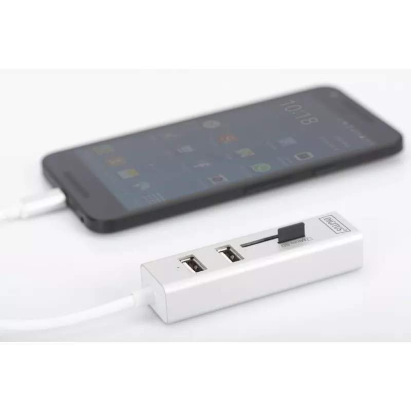 DIGITUS USB 2.0 Type C HUB z czytnikiem kart 3x USB 2.0. 1x SD, 1x MicroSD Port Obudowa aluminiowa