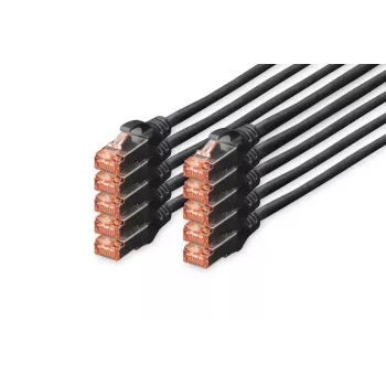 Kabel krosowy DIGITUS - przewód miedziany - CAT6 - S/FTP - Bez zaczepów - 25cm - czarny - 10szt.