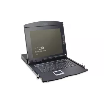 DIGITUS Modułowa konsola 43,2 cm (17 cali) TFT z 1-portowym KVM, RAL 9005 czarny, klawiatura Qwertzu niemiecka