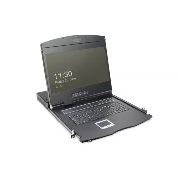 DIGITUS Modułowa konsola TFT 48,3 cm (19 cali) z 8-portowym przełącznikiem KVM, RAL 9005 czarna - niemiecki układ klawiatury Qwertz