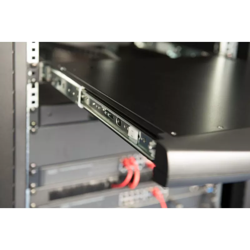 DIGITUS Modułowa konsola TFT 48,3 cm (19 cali) z 8-portowym przełącznikiem KVM, RAL 9005 czarna - niemiecki układ klawiatury Qwertz