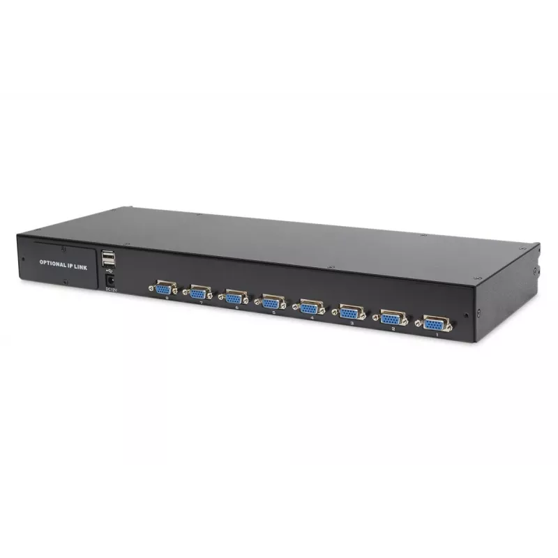 DIGITUS Modułowa konsola TFT 48,3 cm (19 cali) z 8-portowym przełącznikiem KVM, RAL 9005 czarny - Qwertzu niemiecki