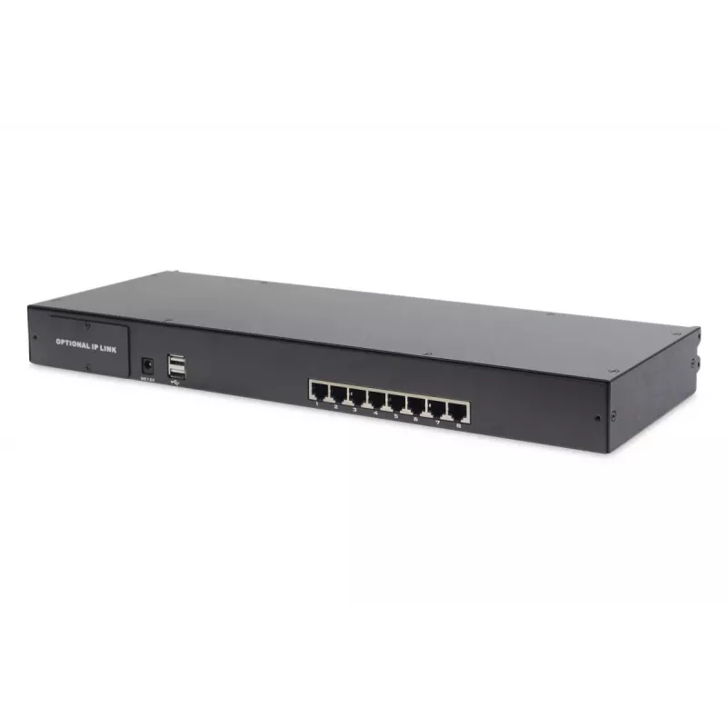DIGITUS Modularized 48.3cm (19in) TFT console with 8 port Cat.5 KVM, RAL 9005 Czarny - Qwertzu German