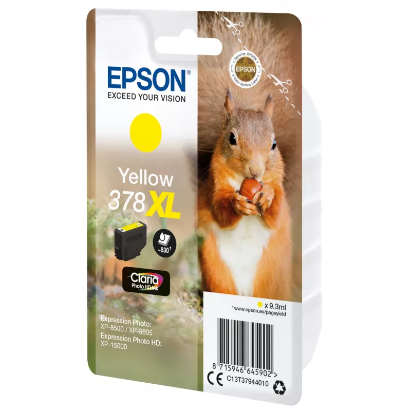 Epson Squirrel Singlepack żółty 378XL Claria Photo HD Ink, High (XL) Yield, żółty, atrament pigmentowy, 9.3 ml, 1 szt., 830 stron