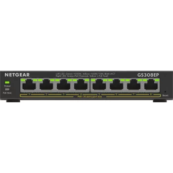 NETGEAR 8-Port Gigabit Ethernet PoE+ Plus Switch (GS308EP) Managed L2/L3 Gigabit Ethernet (10/100/1000) Power over Ethernet (PoE) Czarny