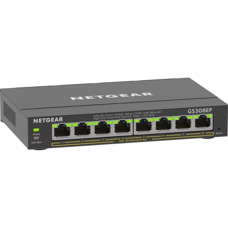 NETGEAR 8-Port Gigabit Ethernet PoE+ Plus Switch (GS308EP) Managed L2/L3 Gigabit Ethernet (10/100/1000) Power over Ethernet (PoE) Czarny