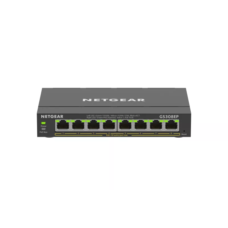 NETGEAR 8-Port Gigabit Ethernet PoE+ Plus Switch (GS308EP) Managed L2/L3 Gigabit Ethernet (10/100/1000) Power over Ethernet (PoE) Czarny