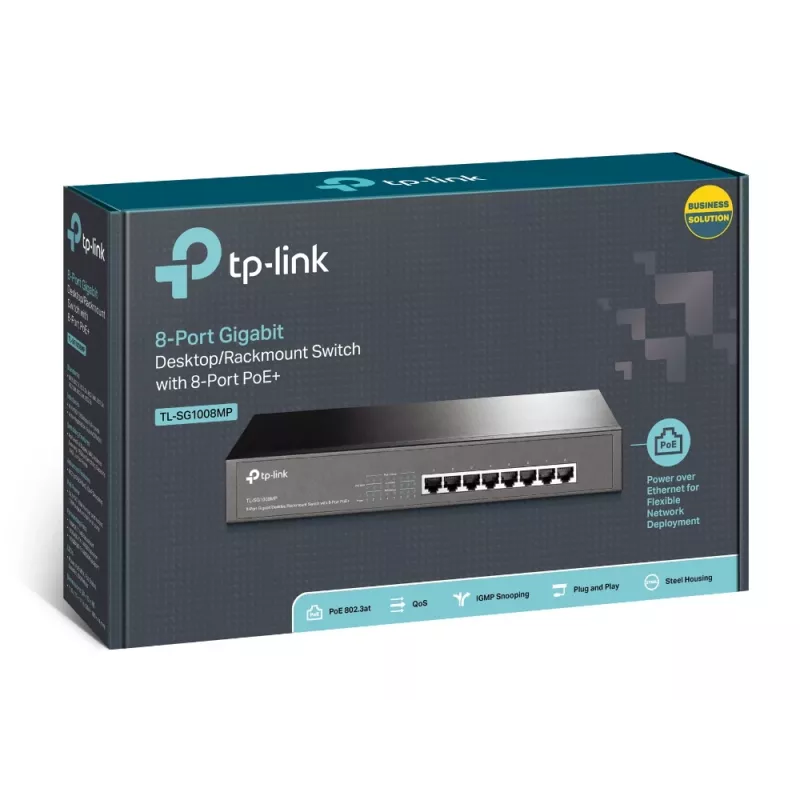 TP-Link TL-SG1008MP Niezarządzalny Gigabit Ethernet (10/100/1000) Power over Ethernet (PoE) 1U Czarny