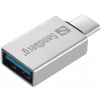 Sandberg Przejściówka USB-C na USB 3.0, USB 3.2 Gen 1 (3.1 Gen 1) Type-C, USB 3.2 Gen 1 (3.1 Gen 1) Type-A, srebrna, aluminium, 5 g, 80 mm