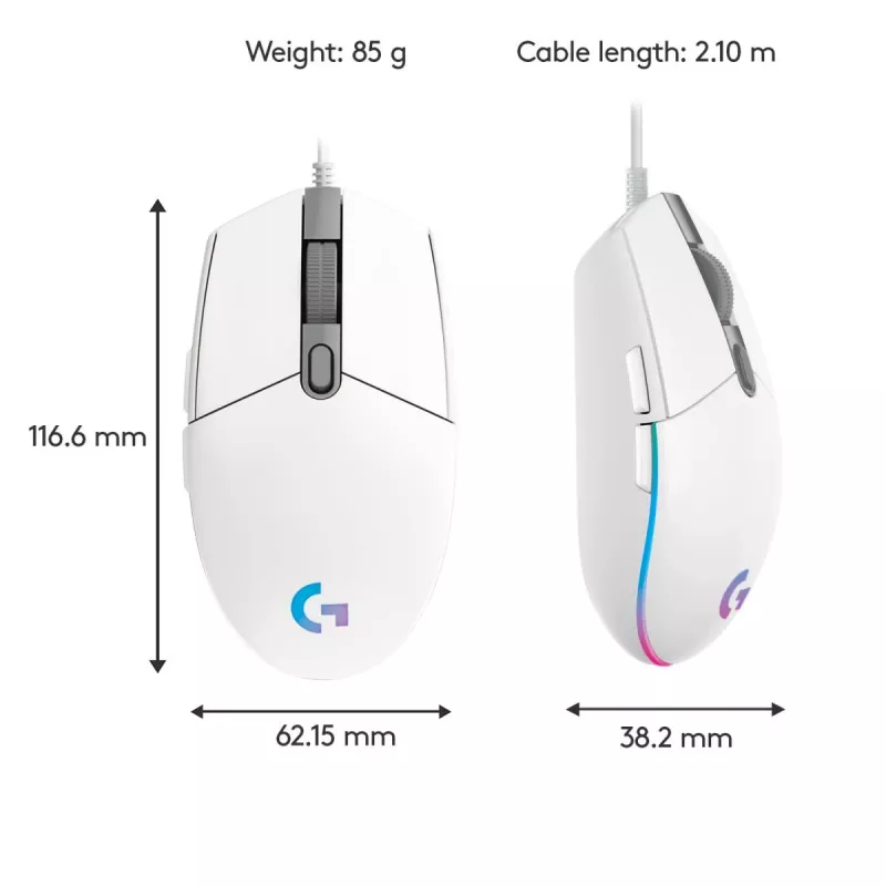 LOGITECH G203 Lightsync Gaming mysz USB biały