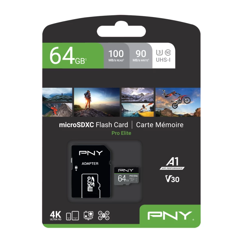 PNY Micro-sd Pro Elite 64GB Class 10 Uhs-i U3 A1 V30 Sd Adapter