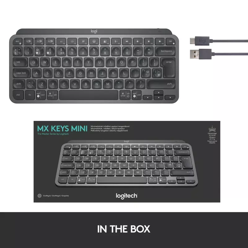 Logitech MX Keys Mini Minimalistyczna bezprzewodowa podświetlana klawiatura - grafitowa - QWERTZ niemiecki