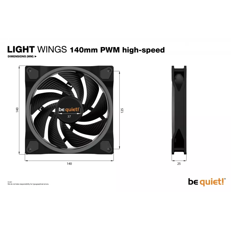 be quiet! Light Wings 140mm ARGB PWM High Speed Fan Czarny