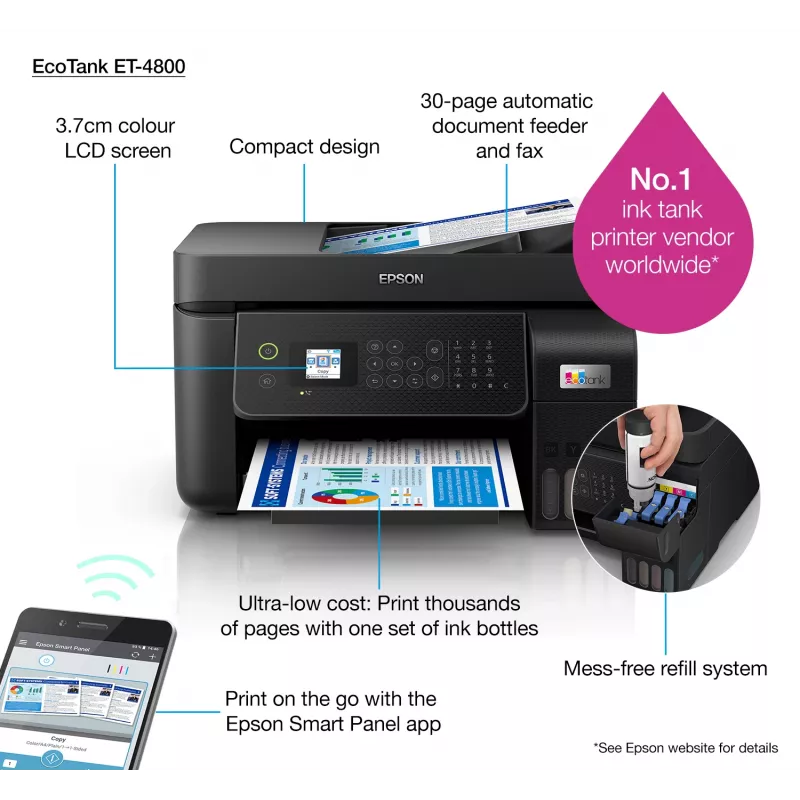 Epson EcoTank ET-4800 Atramentowa A4 5760 x 1440 DPI 33 stron/min Wi-Fi