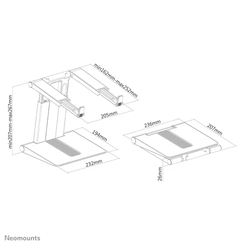Neomounts NSLS200 Podstawka pod laptop 10-17 cali - regulowana wysokość - składana - kompaktowa - uniwersalna