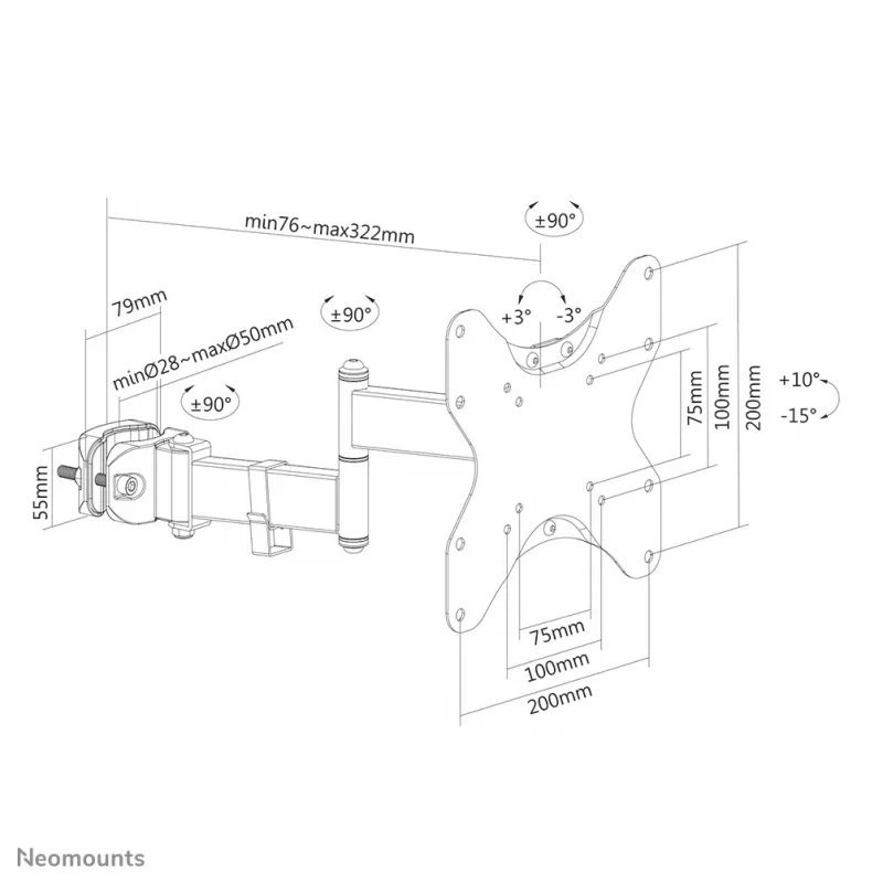 Neomounts FL40-450BL12 uchwyt TV na słup 23-42 cale - śr. 28-50 mm - pełny ruch