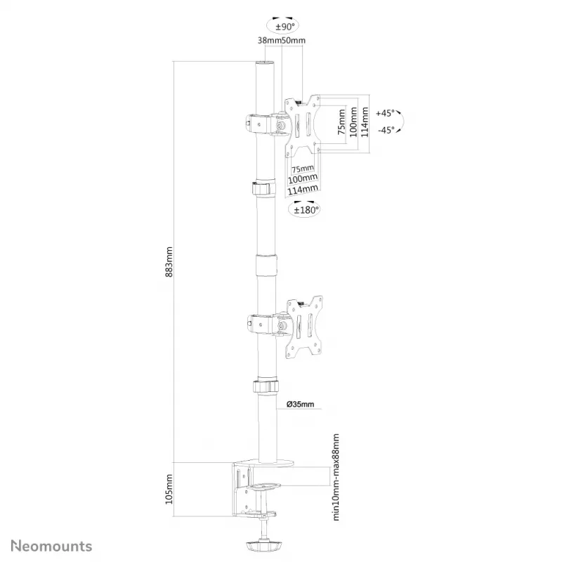 Neomounts FPMA-D550DVCzarny Ramię do monitora 10-32 cale - instalacja pionowa
