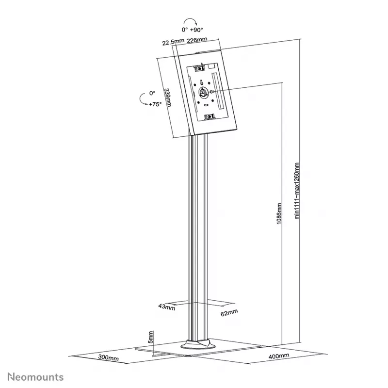 Neomounts FL15-650WH1 stojak podłogowy na tablet 9,7-11 cali - blokowany