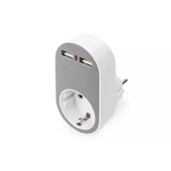 DIGITUS Zasilacz sieciowy z 2 portami USB, 250 V, 50 Hz, USB: 5 V, 2,1 A, biały / szary