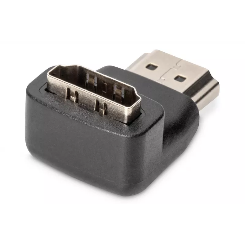 Adapter HDMI DIGITUS, typ A, kątowy 90° M/F, Ultra HD 60p, czarny złoty