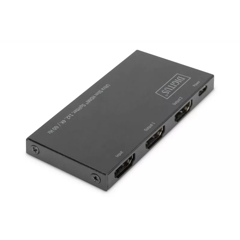 DIGITUS Ultra cienki HDMI Splitter, 1x2, 4K/60Hz HDR, HDCP 2.2, 18 Gbps, zasilany przez Micro USB