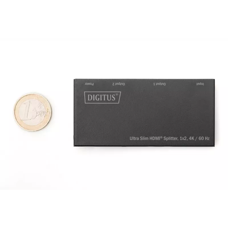 DIGITUS Ultra cienki HDMI Splitter, 1x2, 4K/60Hz HDR, HDCP 2.2, 18 Gbps, zasilany przez Micro USB