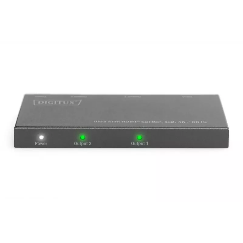DIGITUS Ultra cienki HDMI Splitter, 1x2, 4K/60Hz HDR, HDCP 2.2, 18 Gbps, zasilany przez Micro USB