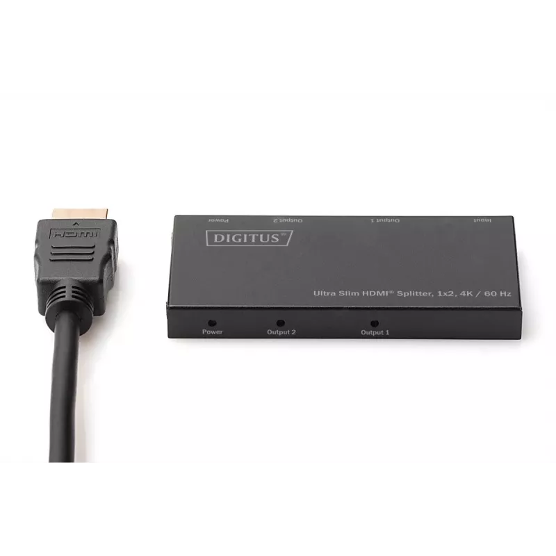 DIGITUS Ultra cienki HDMI Splitter, 1x2, 4K/60Hz HDR, HDCP 2.2, 18 Gbps, zasilany przez Micro USB
